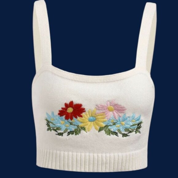 Cider Knitted Crop Top With Floral Embroidery Size Large - Picture 4 of 8